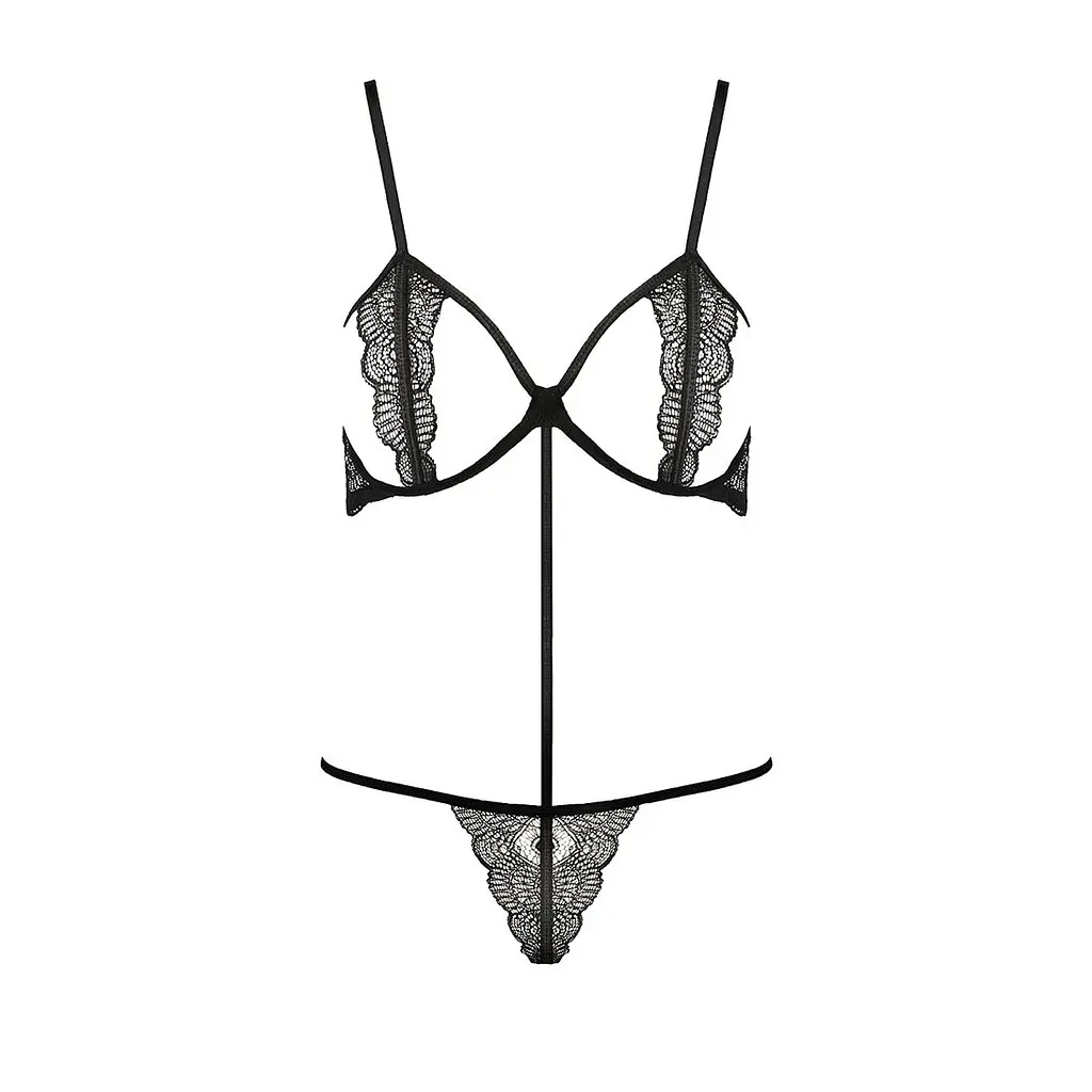 Комплект білизни Passion Exclusive QUENTRIS BIKINI XXL/XXXL, black, стрінги і напіввідкритий ліф - фото 5