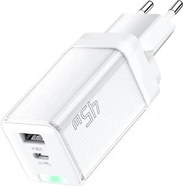 Зарядний пристрій Essager Zhiqi 45W GaN Travel Charger A+C євровилка біле - фото 2