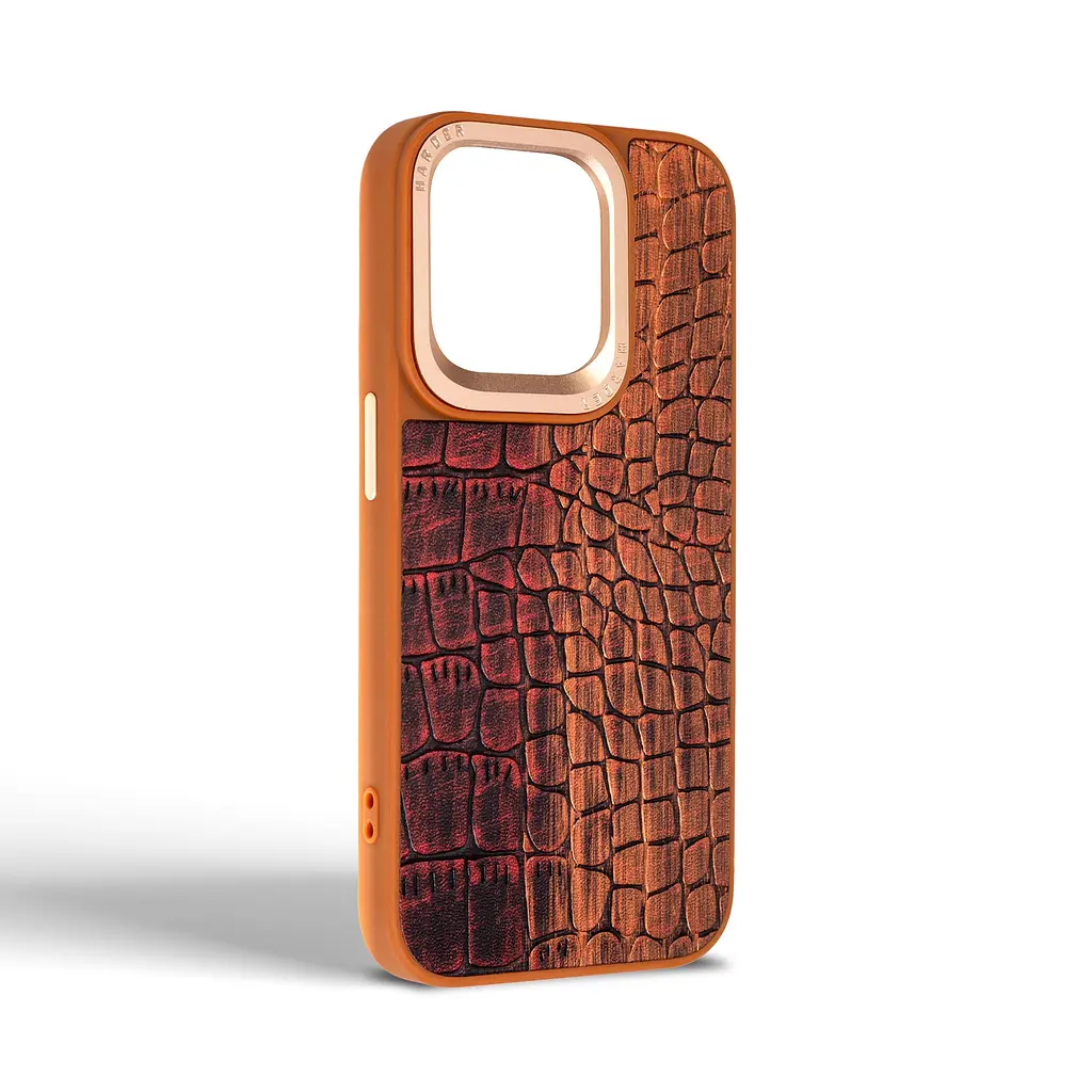 Кожаный чехол для Apple iPhone 15 Pro, Harder Glamorous Croco, коричневый, термополіуретан ТПУ + экокожа с имитацией кожи крокодила, панель, защита корпуса, противоударный, микрофибра, рамка вокру камеры, защита всего корпуса, (ARM76764) - фото 2
