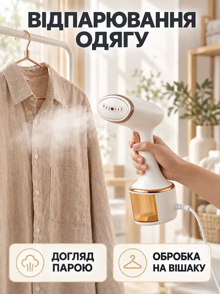 Ручний вертикальний відпарювач 1500 Вт із резервуаром 250 мл білий (37261138) - фото 9