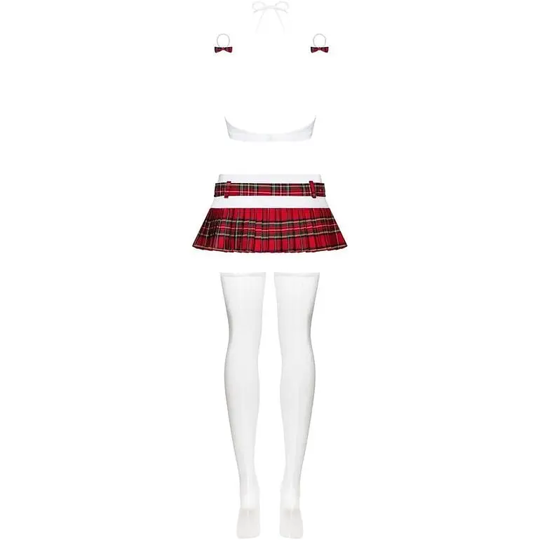 Эротический костюм школьницы с мини-юбкой Obsessive Schooly 5pcs costume бело-красный S/M - фото 6