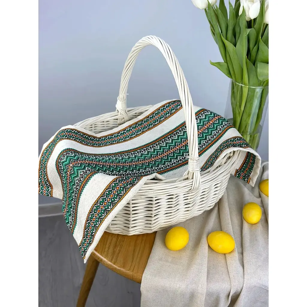 Пасхальное полотенце льняное для корзины Рандеву 70х30 см Зеленый - фото 2