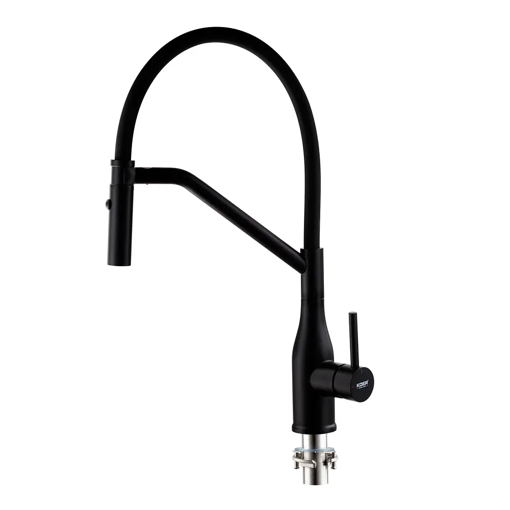 Смеситель для кухни Koer KI-70026-05 с черным силиконовым изливом KR5210 Черный матовый - фото 8