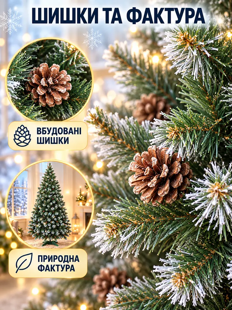 Сертифицированная елка искусственная пушистая с снегом и шишками YaLINKA Е25 250 см с высококачественного безвредного огнеупорного - фото 6