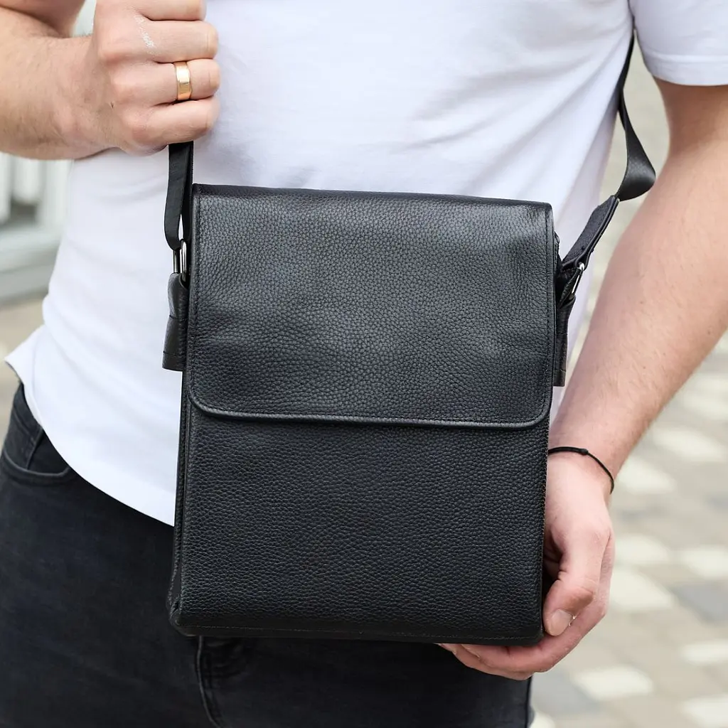 Сумка месенджер 21.5x25x7 шкіряна барсетка для чоловіків Tiding Bag 35775 чорна 215 мм - фото 9