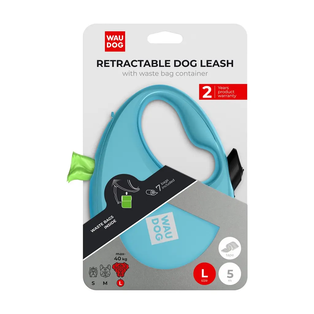 Повідець для собак WAUDOG R-leash з контейнером для пакетів L до 40 кг 5 м блакитний (26292) - фото 5