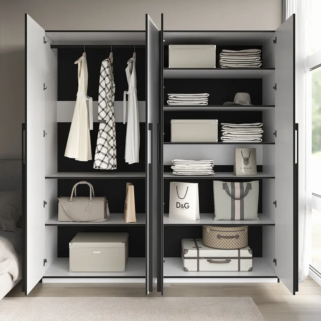 Шафа для одягу Flamecame у спальню з поличками та штангою на 4 двері FR-19 Бетон Темний - фото 2