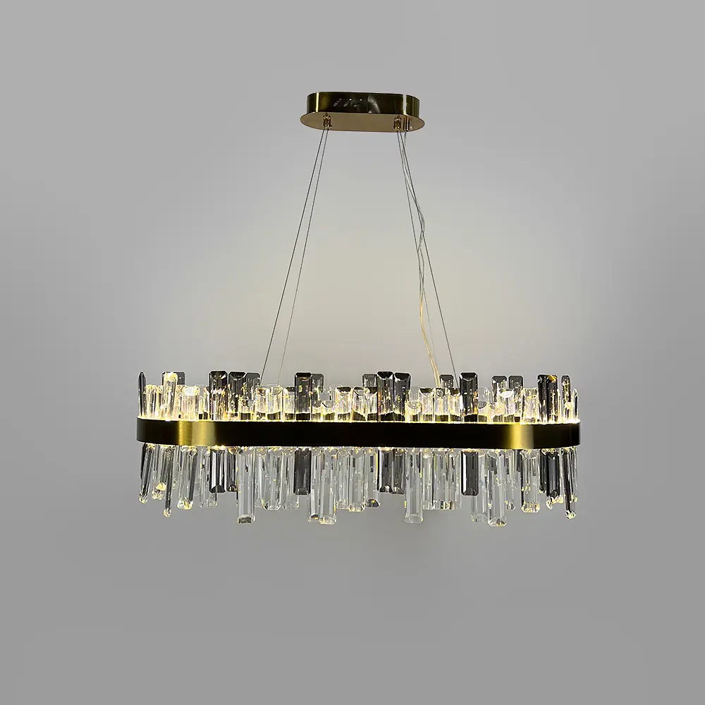 Подвесная овальная люстра с хрусталем в латунном корпусе 80х30 см Ст. MJ 210 L-800 AB | Line F - фото 2