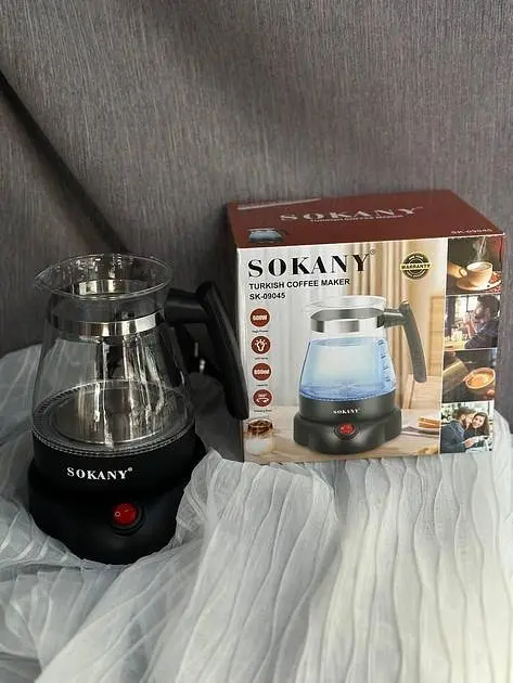 Електрична турка на 800мл Sokany SK-09045 потужність 600вт скляна кавоварка - фото 4
