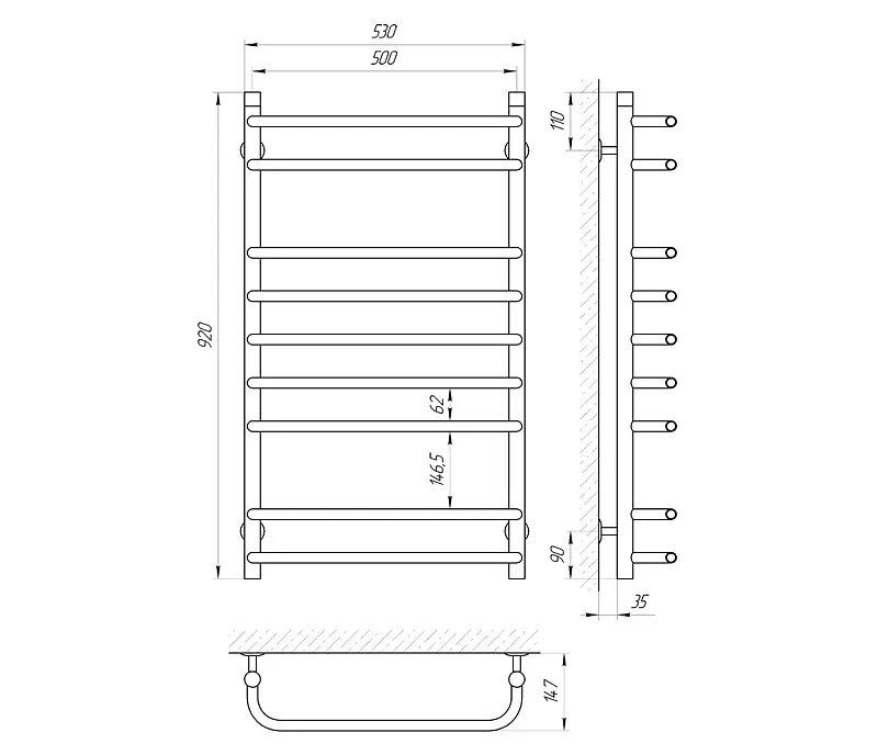 Полотенцесушитель Laris Стандарт П9 500 x900 71207064, Хром - фото 2