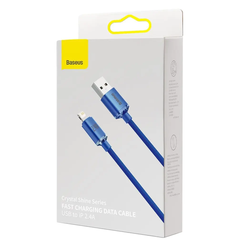 Кабель Baseus Crystal Shine Series Fast Charging Data Cable USB to iP 2.4 A 2 m Blue (CAJY000103) - фото 8