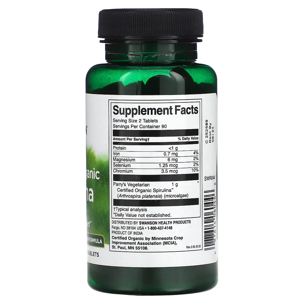 Натуральна добавка Swanson Certified Organic Spirulina 500 mg 180 таблеток - фото 2