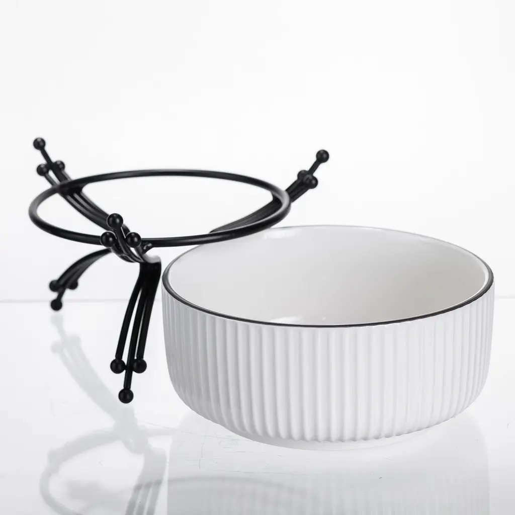 Салатник порцеляновий на металевій підставці Ø16 (см) тарілка для салату салатниця Чорний Yiwu LB-1568B - фото 4