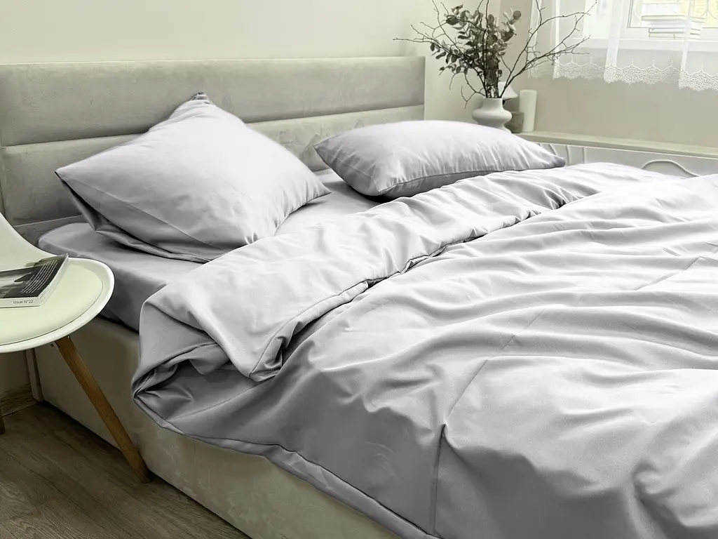 Комплект постільної білизни Ecotton Євро 210х220 см однотонний світло-сірий Light grey (25191) - фото 4