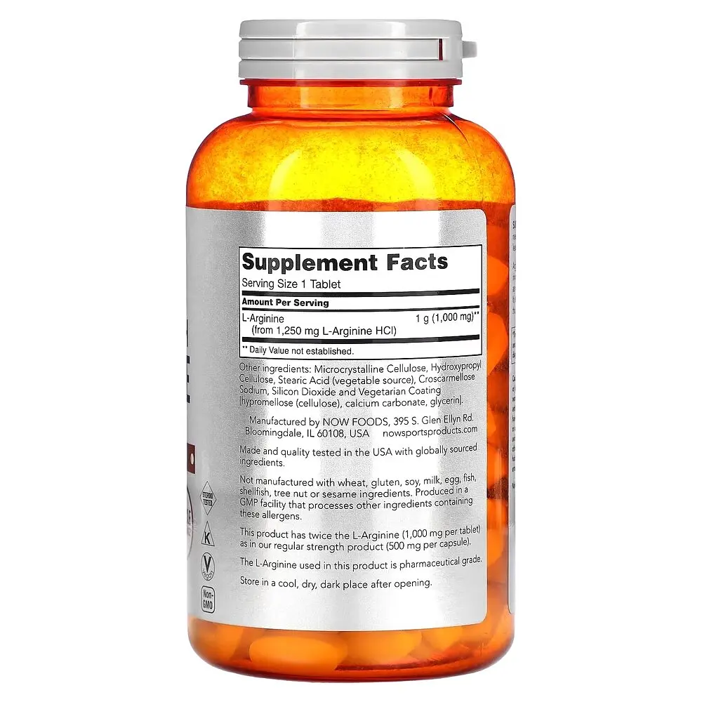 Аргінін NOW Sports L-Arginine 1000 mg Double Strength, 180 таблеток - фото 2