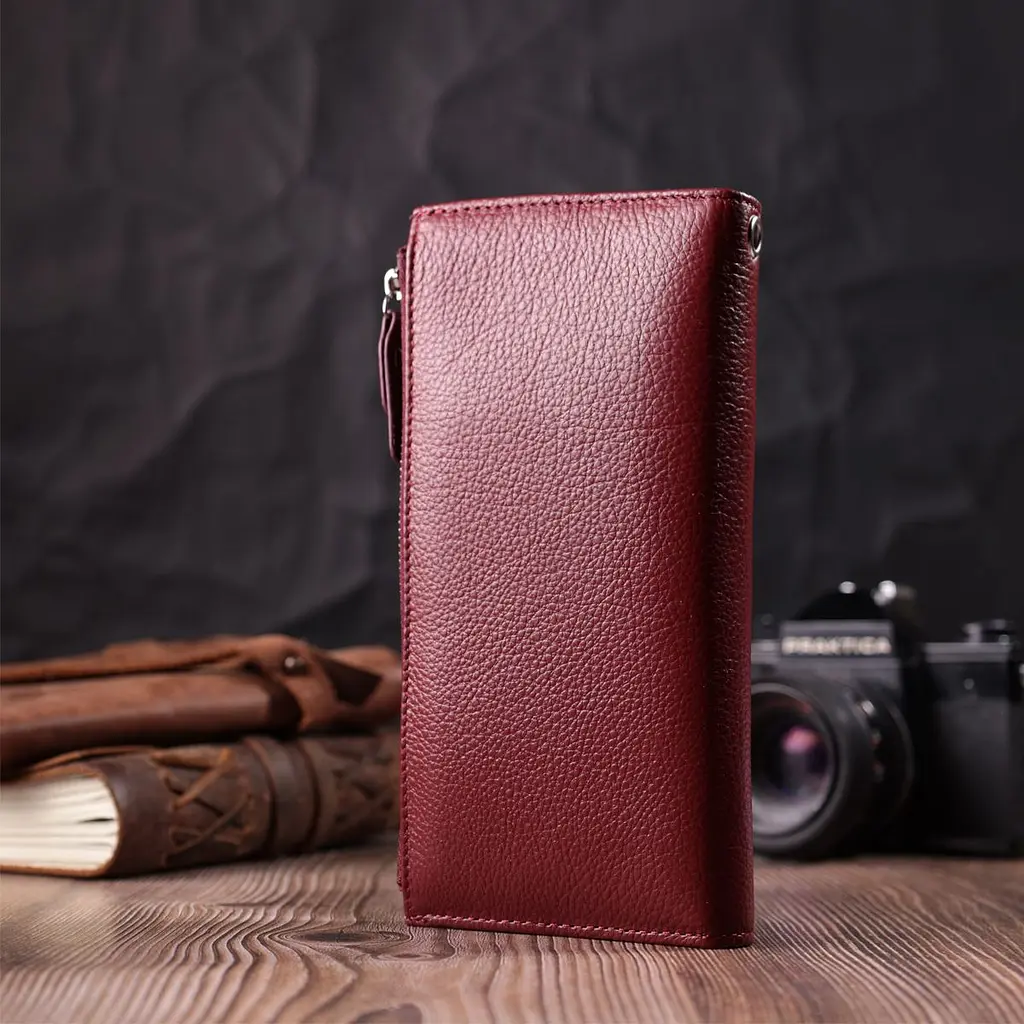 Вертикальний жіночий гаманець-клатч із натуральної шкіри ST Leather 22535 бордовий - фото 8