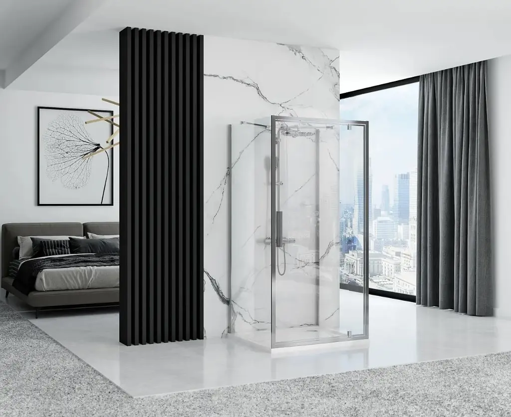 Душова кабіна Rea Rapid Swing 100x90 chrome пристінна REA-KPL-09122, Хром, Універсальна, прозорий, хром - фото 5
