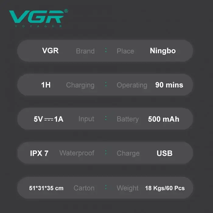 Електробритва VGR V 347 роторна, подвійна бритвена головка, акумулятор 500 мАгод - фото 4
