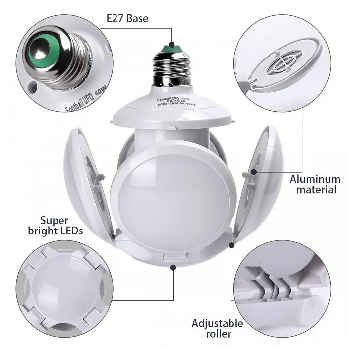Лампочка люстра світлодіодна розкладна LED-лампа 40 Вт 220 В E27 Football UFO Lamp білий - фото 2