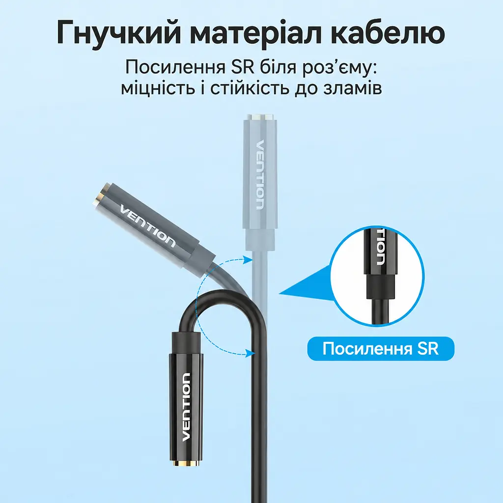 Аудіокабель-розгалужувач для ПК Vention 1,5 м спліттер 4-полюсне гніздо 3,5 мм для гарнітури та 2 штекери 3,5 мм для підключення до окремих роз’ємів виходу навушників і входу мікрофона ПК сумісний з OMTP та не підтримує CTIA регульоване розгалуження кабелю чорний (BBTBG) - фото 8