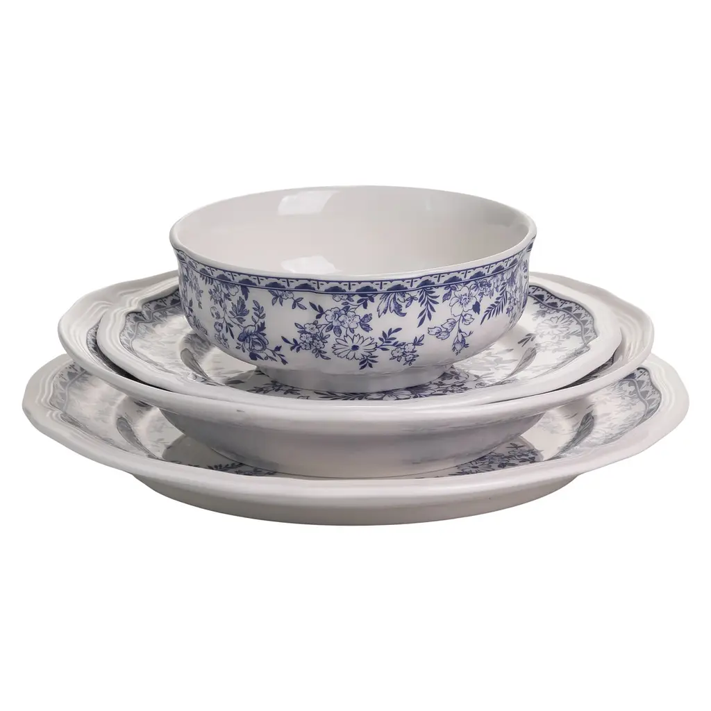 Столовый набор посуды тарелок 16 штук на 4 персоны Bissi фарфоровый Синий Yiwu YY78-1A - фото 3