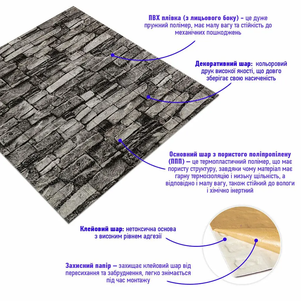 Самоклеящаяся 3D панель Sticker Wall 700x770x3мм Графитовый 59-3 SW-00001481 - фото 2