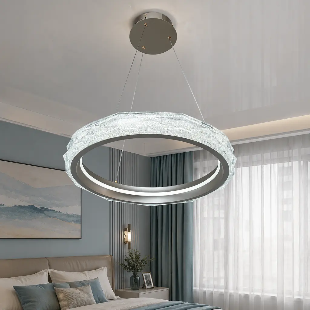 Підвісна LED-люстра для вітальні та спальні Diasha 583-500G з акриловим кільцем, пультом, 84 W, 50 см, 10-18m2 - фото 2