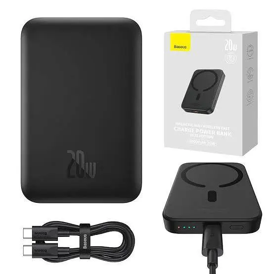 Зовнішній акумулятор Baseus Magnetic Mini Air Wireless Fast Charge Power Bank 6000mAh 20W чорний (P10059002113-00) - фото 9