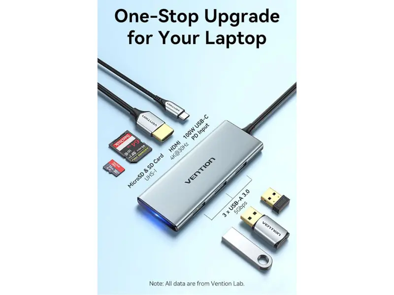Мультипортовий адаптер Vention 7-in-1 USB-C to HDMI/USB3.0x3/SD/TF/PD (TOPHB) - фото 10