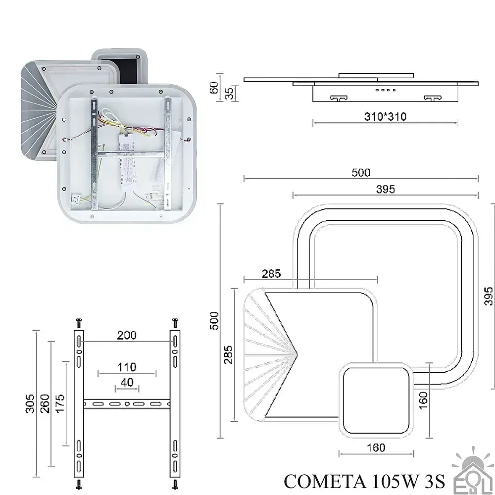 Смарт люстра керована світлодіодна COMETA 3S 105 Вт 500x500x60 мм Бiла ESLLSE - фото 10