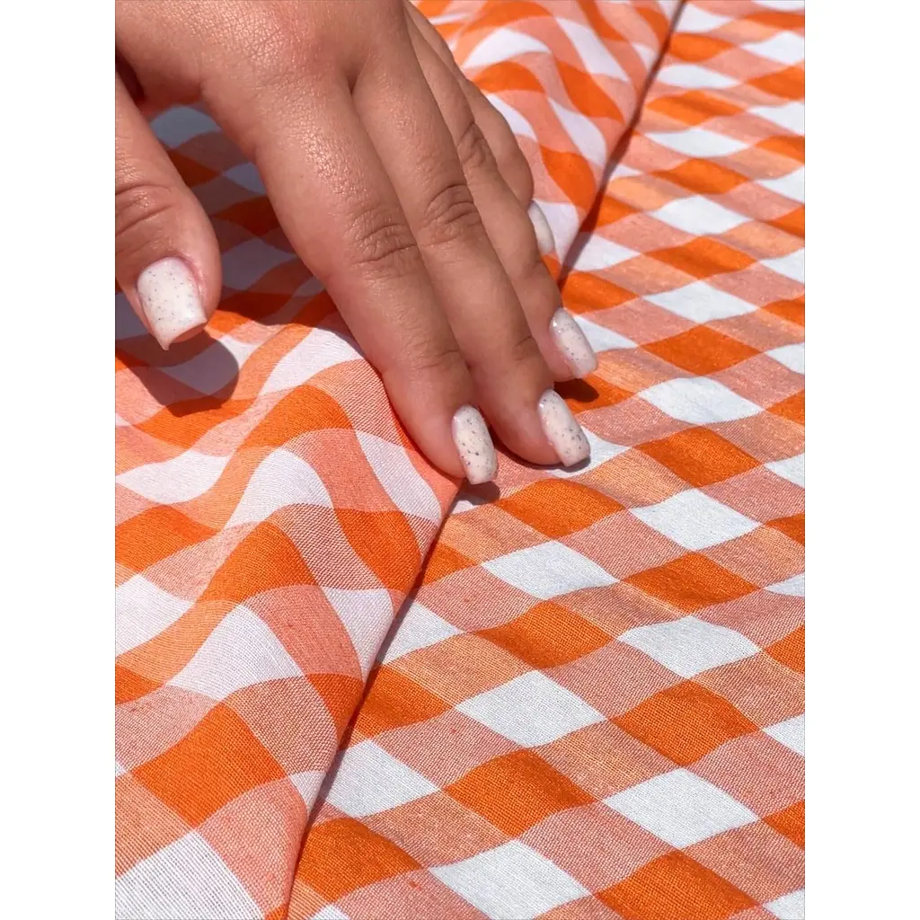 Скатертина в клітинку для столу Зефір 240х150 см Помаранчева - фото 9