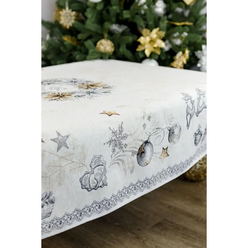 Скатертина гобеленова Прованс Silver Star 300х135 см сіра (31275) - фото 5