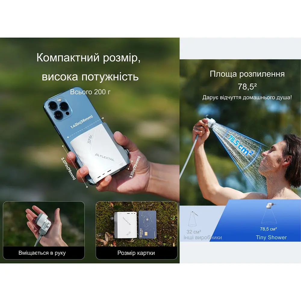 Душ портативний з насосом на акумуляторі Flextail Tiny Shower TS650WT / TS2500WT, білий - фото 40