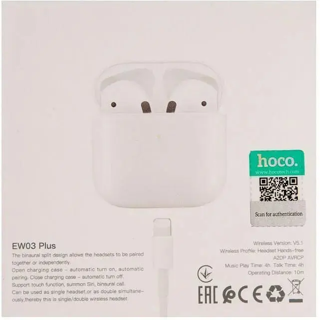 Наушники ,беспроводные Hoco EW03 Plus true wireless headset белые - фото 6