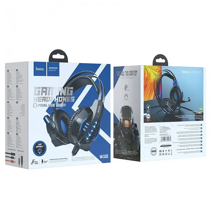 Ігрові накладні навушники Hoco W102 Cool, USB, 3.5mm, 2m, Синій - фото 6