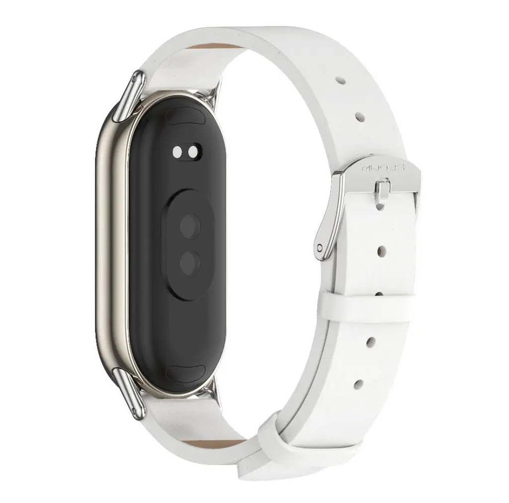 Кожаный ремешок Mijobs для фитнес браслета Xiaomi Mi Smart Band 8 White Silver - фото 3