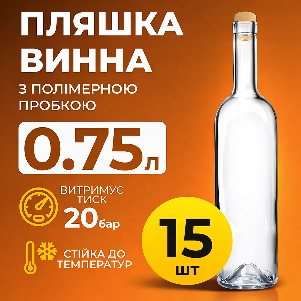 Пляшка для Вина 750 мл (скло) прозора 15 шт - фото 2