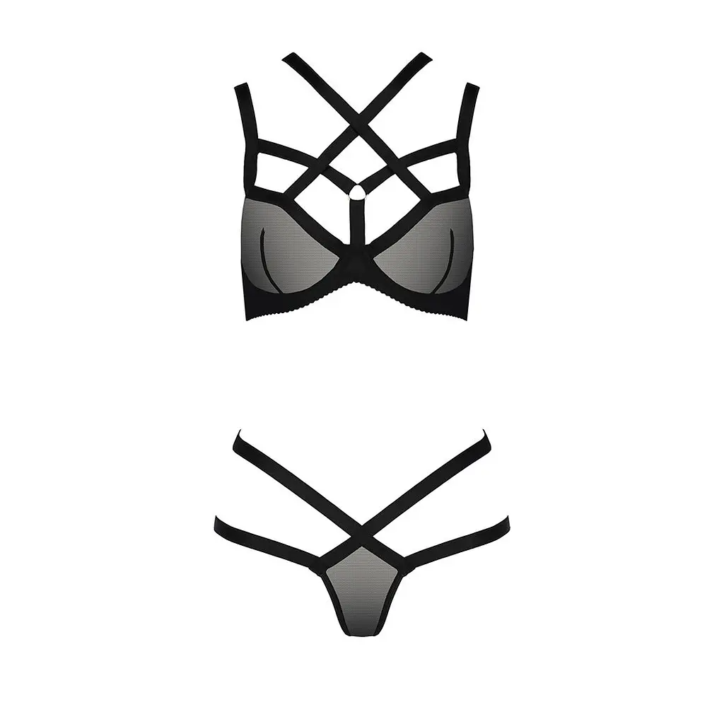 Комплект білизни Passion Exclusive HAGAR SET S/M, black, стрепи, трусики та ліф - фото 5