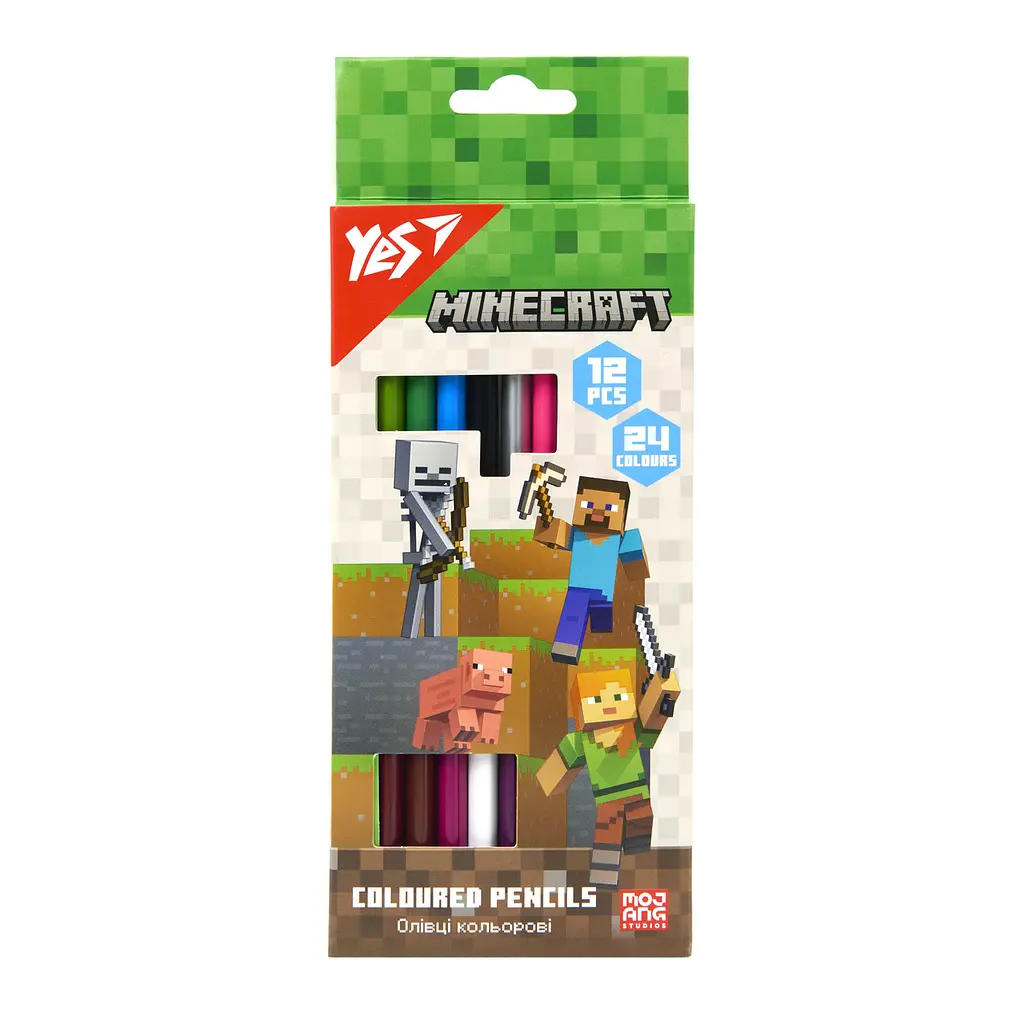 Олівці кольорові 24 кольорів/12шт Yes 290763 Minecraft двостор.