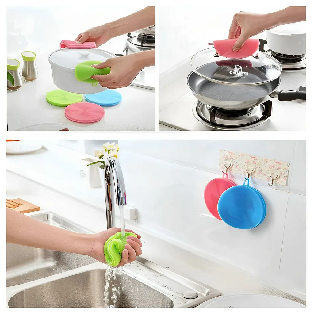 Губка мочалка прихватка для посуду силіконова Better Sponge 4 в 1, Kitchen Master Рожевий 85755 - фото 2