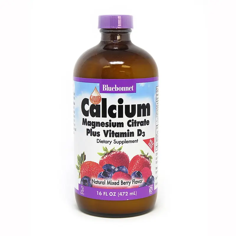 Вітаміни та мінерали Bluebonnet Nutrition Calcium Magnesium Citrate plus Vitamin D3, 472 мл - Ягоди