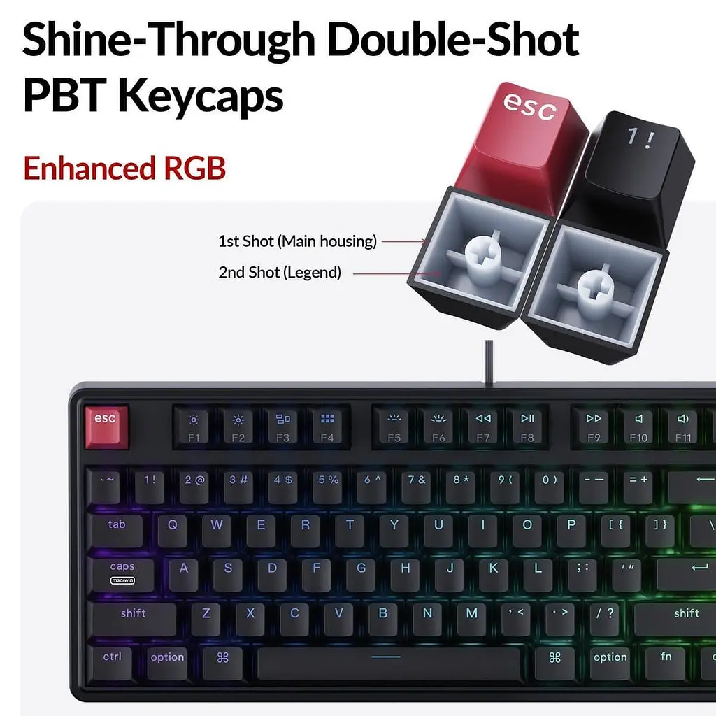 Клавіатура Keychron C3 Pro V2 87Key K pro Brown USB-A QMK Hot-swap 8K EN/UKR RGB Black (C3PX-H3-UA) - фото 9