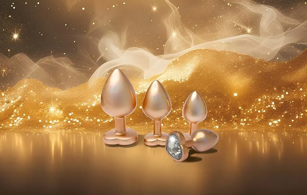 Анальна пробка Gleaming Love Pearl Gold Plug M 8.3 см (золотий) - фото 4