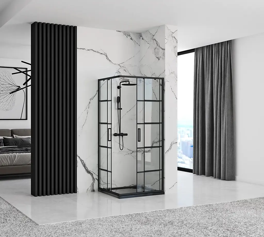 Душова кабіна Rea Concept 80x80 black REA-K5479, Чорний, Універсальна, прозорий - фото 2