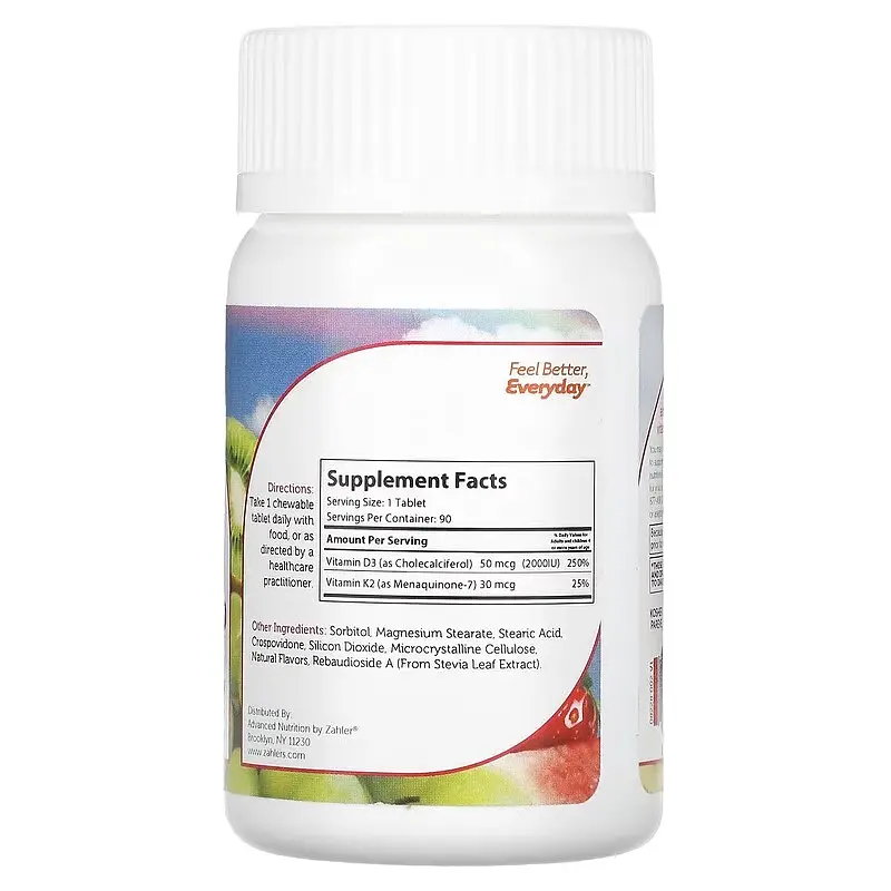 Вітамін D3 + K-2 Junior D3 & K2 2000IU/30mcg Peach Apricot 90 жувальних таблеток Zahler vit0006365 - фото 2