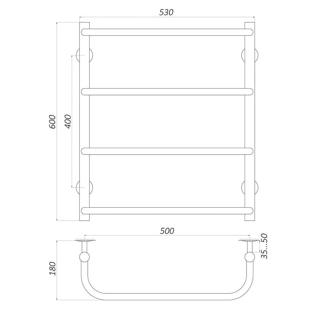 Рушникосушарка UNIO LS W 600-500-4 Драбинка Скоба (20879) - фото 4