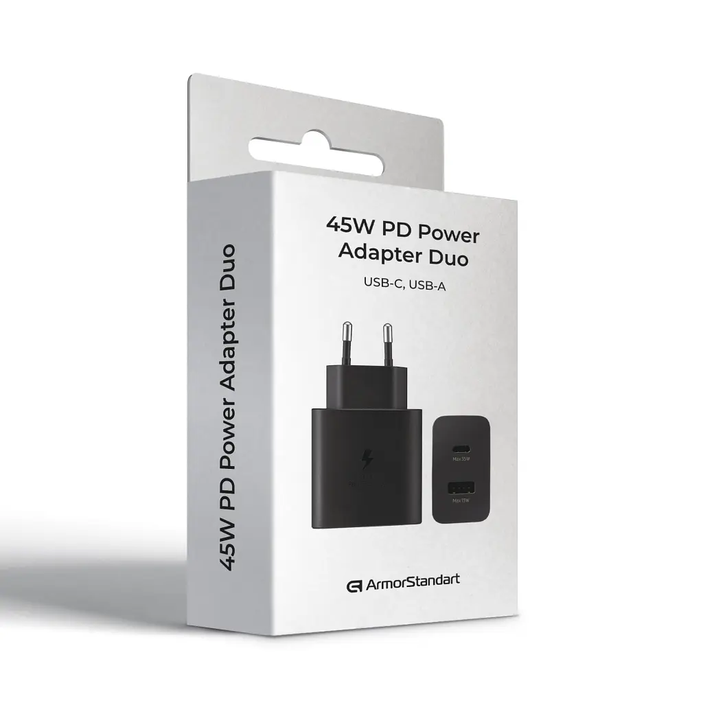 Зарядний пристрій Armorstandart AR-TA220 45 Вт, USB-A + USB-C, PD, швидке заряджання, чорний (ARM73646) - фото 2