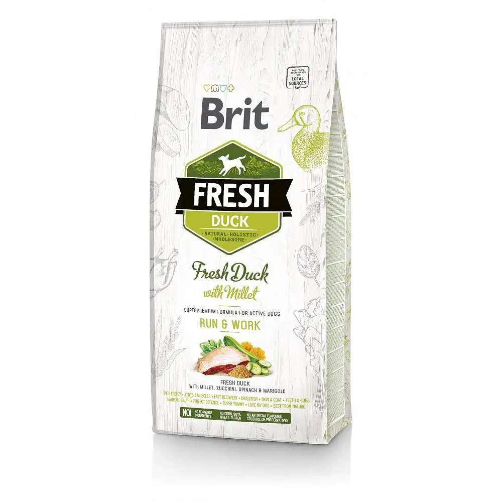 Сухий корм Brit Fresh для дорослих активних собак качка і пшоно 12 кг (170997/530816)