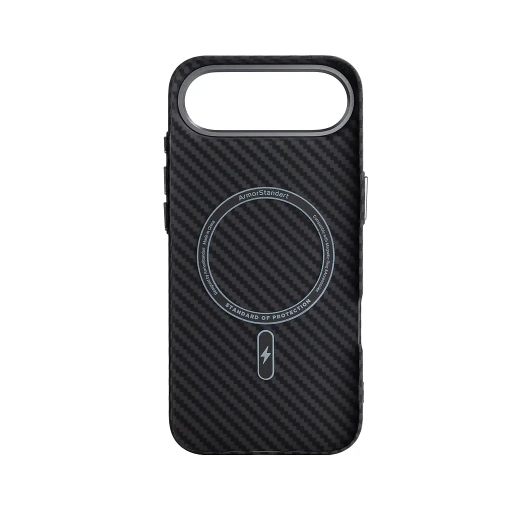 Карбоновый чехол для Apple iPhone 17 Air, LikeCarbon2 MagCase, черный, тонкий защитный чехол-панель из поликарбоната с магнитами N52, MagSafe, противоударный, совместим с беспроводной зарядкой, приподнятые края для защиты камеры, ArmorStandart (ARM86260) - фото 2