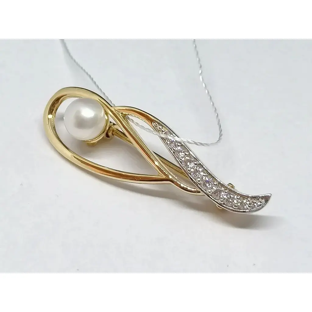 Золота брошка Імперія золота з фіанітами і перлами. БШ251И - фото 2